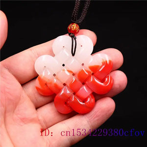 Jade Chinese Knot Pendant Red Necklace Charm Natural Jadeite Jewelry