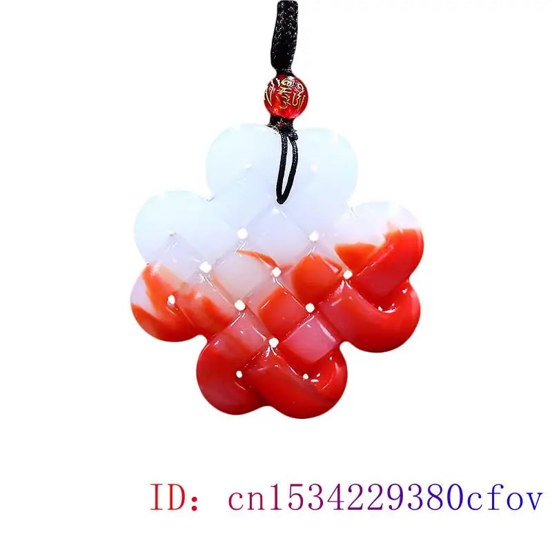 Jade Chinese Knot Pendant Red Necklace Charm Natural Jadeite Jewelry