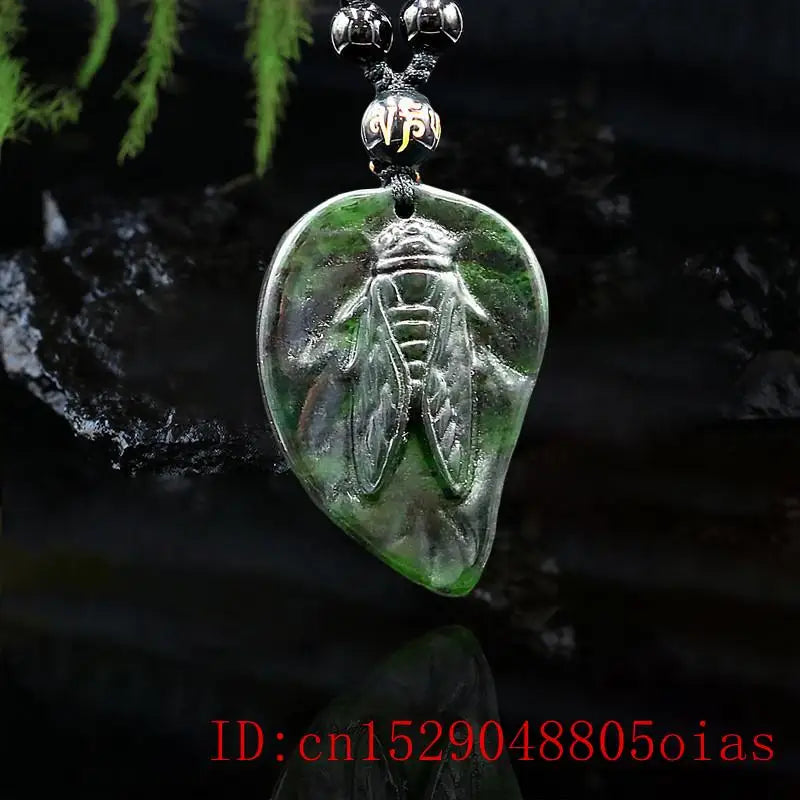 Jade Cicada Pendant Necklace Chinese Green