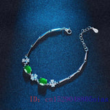 Chalcedony Jade Clover Bracelet 925 Silver Amulet Women's Jewelry