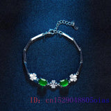 Chalcedony Jade Clover Bracelet 925 Silver Amulet Women's Jewelry