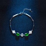 Chalcedony Jade Clover Bracelet 925 Silver Amulet Women's Jewelry