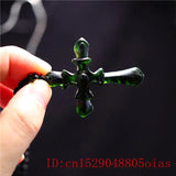 Green Jade Cross Pendant Necklace Chinese Amulet Charm