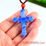 Jade Cross Pendant Necklace Natural Jadeite Chinese Charm Carved
