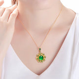 Jade Crystal Pendant Necklace 18K Plated Chain Flower Gemstone