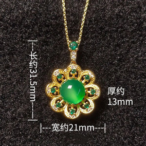 Jade Crystal Pendant Necklace 18K Plated Chain Flower Gemstone