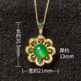 Jade Crystal Pendant Necklace 18K Plated Chain Flower Gemstone