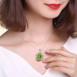 Jade Crystal Pendant Necklace 18K Plated Chain Flower Gemstone