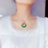 Jade Crystal Pendant Necklace 18K Plated Charm Dainty Gemstone