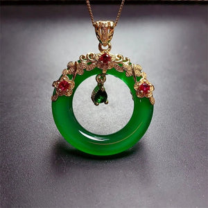 Jade Crystal Pendant Necklace 18K Plated Charm Dainty Gemstone