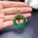 Jade Crystal Pendant Necklace 18K Plated Charm Dainty Gemstone
