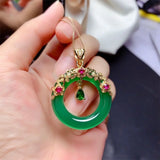 Jade Crystal Pendant Necklace 18K Plated Charm Dainty Gemstone