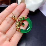 Jade Crystal Pendant Necklace 18K Plated Charm Dainty Gemstone