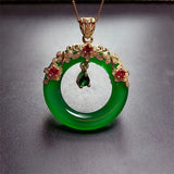 Jade Crystal Pendant Necklace 18K Plated Charm Dainty Gemstone