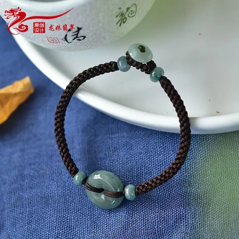 Emerald Jade Donut Bracelets Women Men Vintage