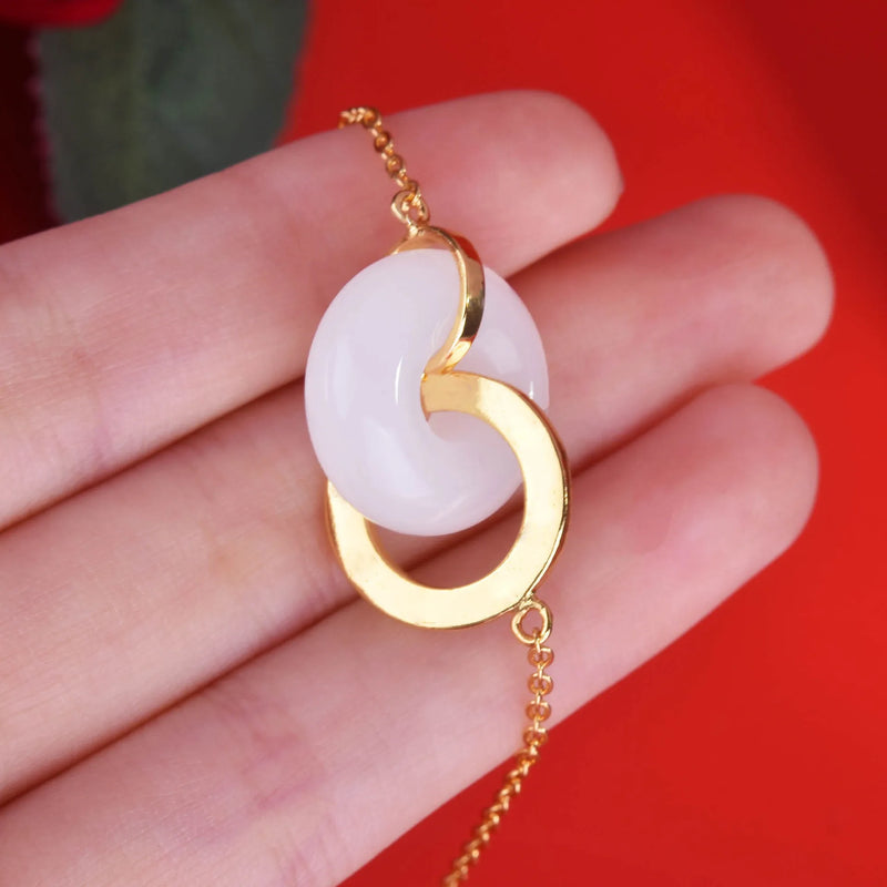 Jade Donut Bracelet Women Jewelry 925 Silver Vintage