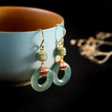 Jade Donut Earrings Vintage Jewelry 925 Silver Natural Stone