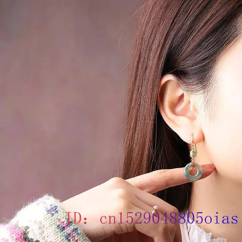 Jade Donut Earrings Vintage Jewelry 925 Silver Natural Stone