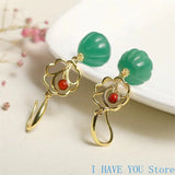 Jade Donut Earrings 925 Silver Talisman Amulet Jewelry Gift Natural
