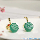 Jade Donut Earrings 925 Silver Talisman Amulet Jewelry Gift Natural