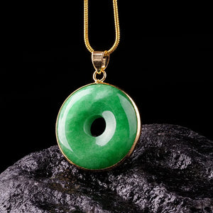 Green Jade Donut Necklace 925 Silver Pendant for Women