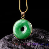 Green Jade Donut Necklace 925 Silver Pendant for Women