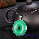 Green Jade Donut Necklace 925 Silver Pendant for Women