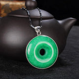 Green Jade Donut Necklace 925 Silver Pendant for Women