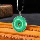 Green Jade Donut Necklace 925 Silver Pendant for Women