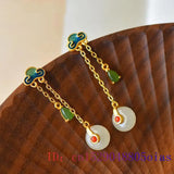 Jade Donut Stud Earrings Vintage Natural Charm Gemstone 925 Silver