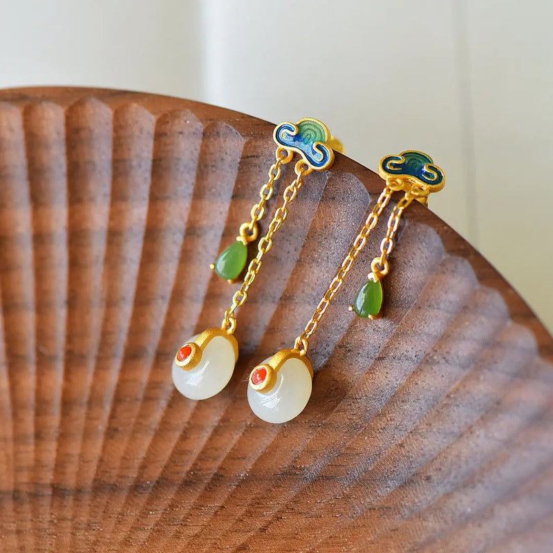 Jade Donut Stud Earrings Vintage Natural Charm Gemstone 925 Silver