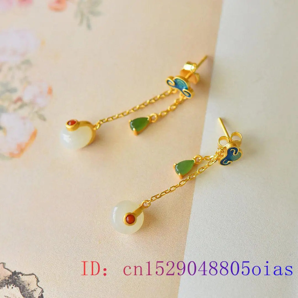 Jade Donut Stud Earrings Vintage Natural Charm Gemstone 925 Silver