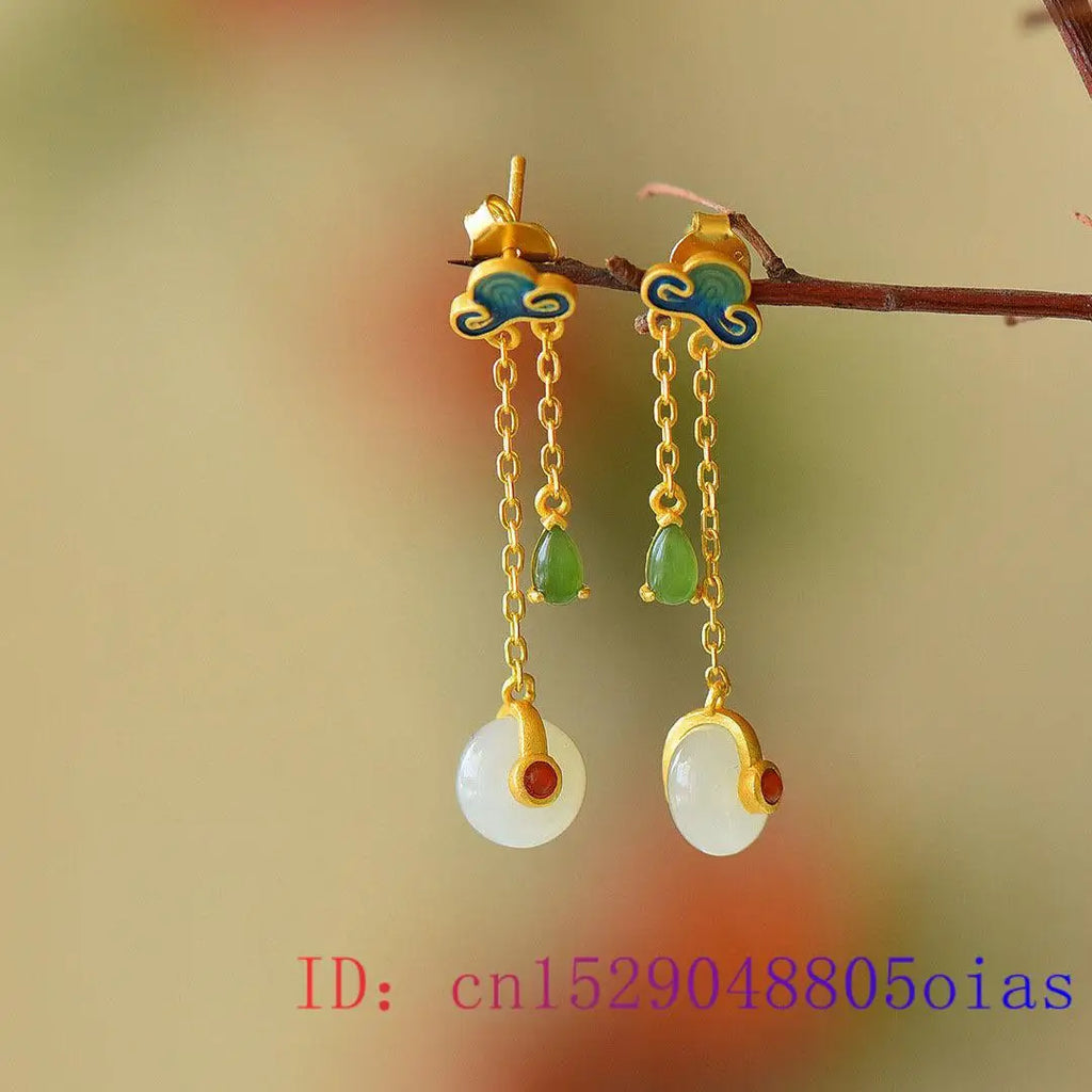 Jade Donut Stud Earrings Vintage Natural Charm Gemstone 925 Silver
