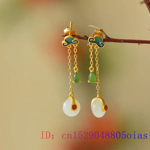 Jade Donut Stud Earrings Vintage Natural Charm Gemstone 925 Silver