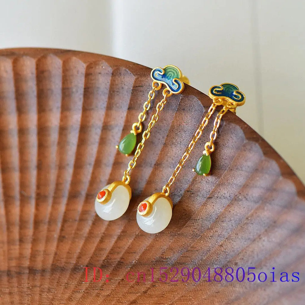 Jade Donut Stud Earrings Vintage Natural Charm Gemstone 925 Silver
