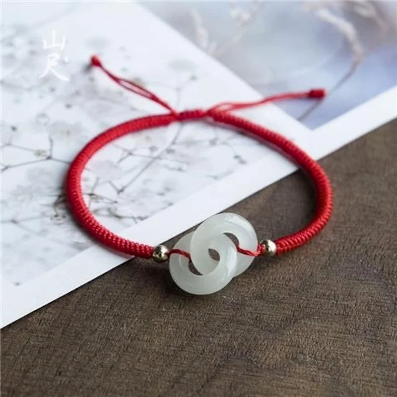 Men's 925 Silver Double Ring Bracelet Vintage Carved Natural Amulets Jewelry