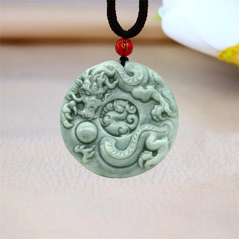 Jade Dragon Pendant Charm Green Necklace Amulet Gift