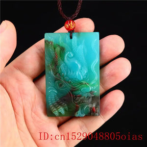 Jade Dragon Pendant Chinese Carved Natural Amulet Necklace Jewelry