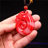 Jade Dragon Pendant Carved Necklace Chinese Charm Amulet Jadeite Red