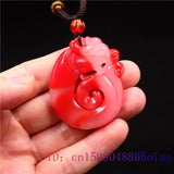 Jade Dragon Pendant Carved Necklace Chinese Charm Amulet Jadeite Red