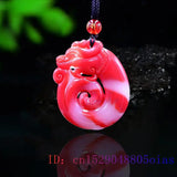 Jade Dragon Pendant Carved Necklace Chinese Charm Amulet Jadeite Red