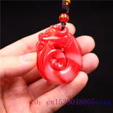 Jade Dragon Pendant Carved Necklace Chinese Charm Amulet Jadeite Red