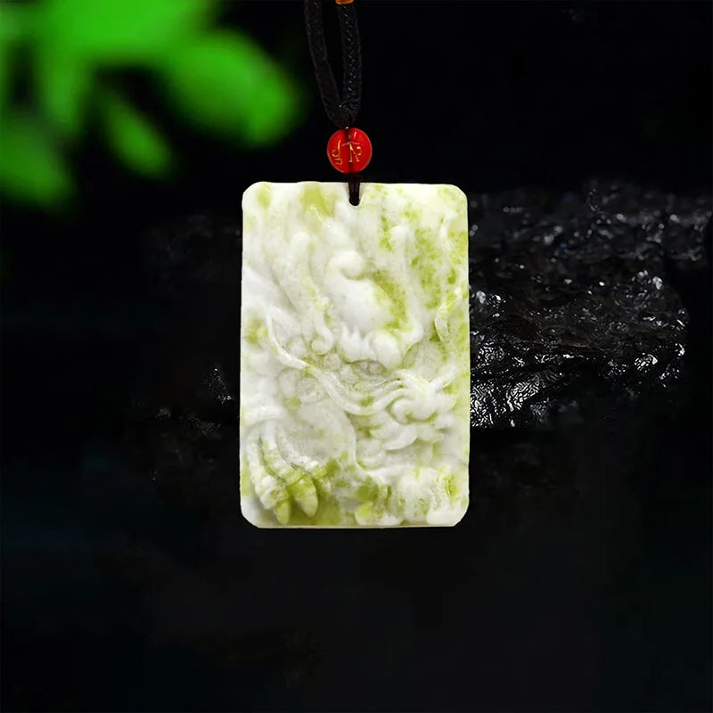 Green Jade Dragon Pendant Necklace Gemstone Charms Amulet Natural Gift
