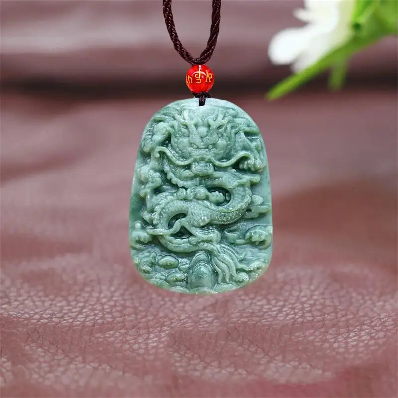 Jade Dragon Pendant Necklace Chinese Jewelry Green Gift Vintage
