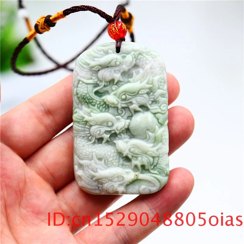 Jade Dragon Pendant Necklace Natural Amulet Women Men Double-sided