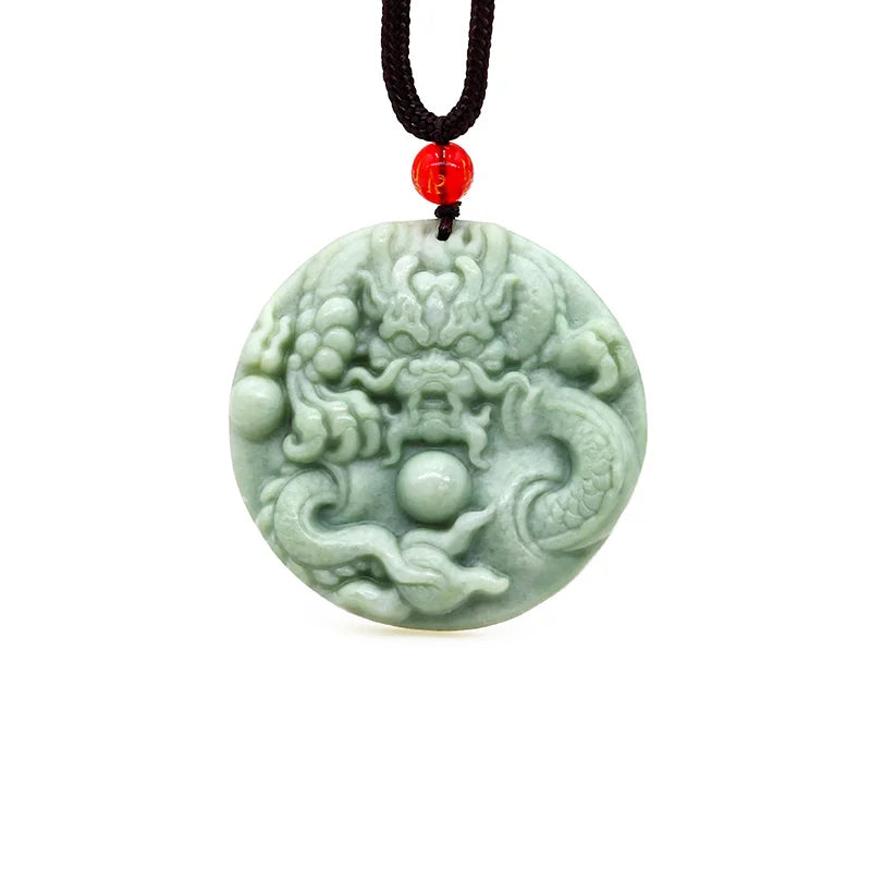 Jade Dragon Pendant Green Gemstone Necklace Vintage Carved Jewelry