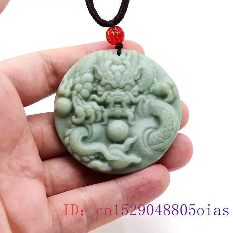 Jade Dragon Pendant Green Gemstone Necklace Vintage Carved Jewelry