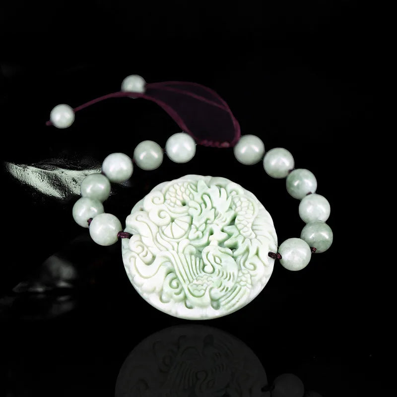 Jade Dragon Phoenix Bracelet Charm Green Bangle
