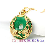 Jade Dragon Phoenix Necklace Pendant 925 Silver Stone Talisman