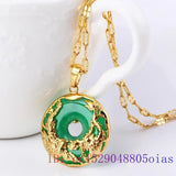 Jade Dragon Phoenix Necklace Pendant 925 Silver Stone Talisman